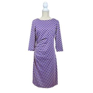 J McLaughlin Catalina Cloth Purple Gold Chain Print Dress‎ Side Ruching Sz MD￼